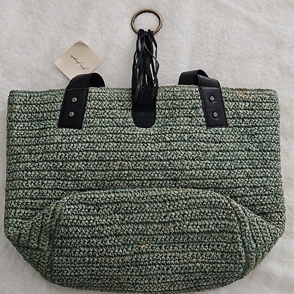 NWT Free People En Riva Raffia Tote Teal - Picture 5 of 7
